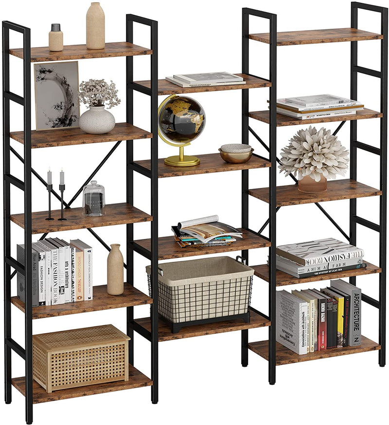 Triple Wide 5 Tiers Industrial Bookshelf