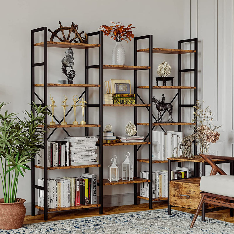 Triple Wide 5 Tiers Industrial Bookshelf