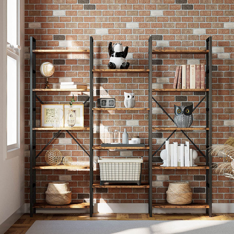 Triple Wide 5 Tiers Industrial Bookshelf