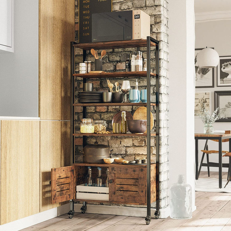 Industrial Bookshelf and Bookcase with 2 Louvered Doors and 4 Shelves