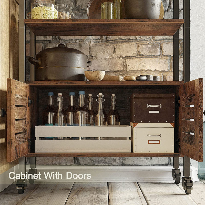 Industrial Bookshelf and Bookcase with 2 Louvered Doors and 4 Shelves