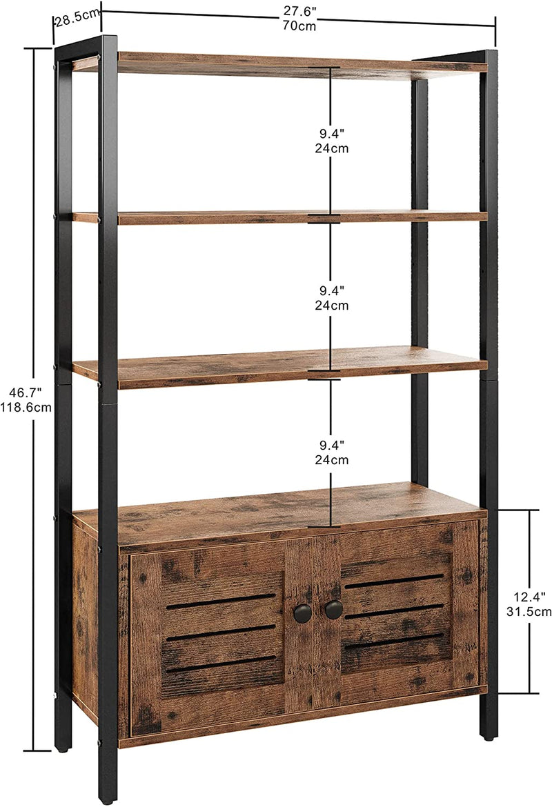 Industrial Bookshelf and Bookcase with 2 Louvered Doors and 3 Shelves