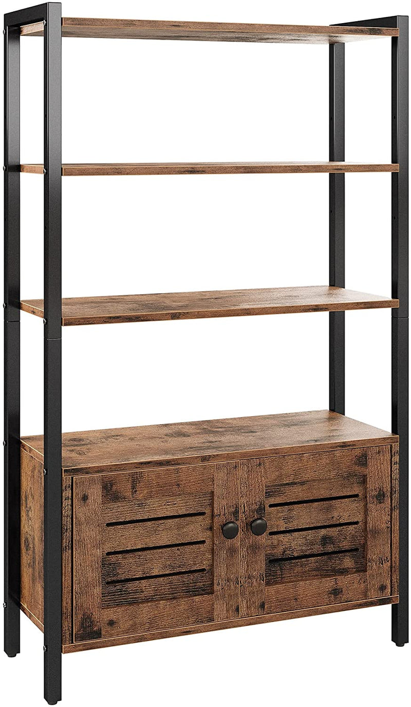 Industrial Bookshelf and Bookcase with 2 Louvered Doors and 3 Shelves